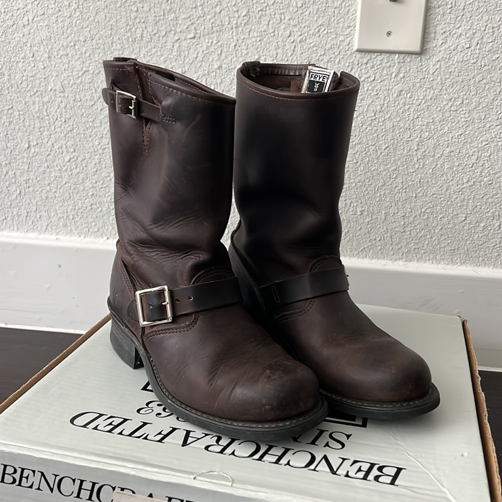 Frye Brown Leather Combat & Moto Boots
